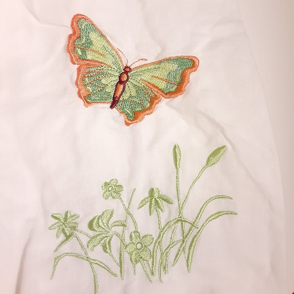 Embroidered Vintage Butterfly Hummingbird Linen Napkins Towels